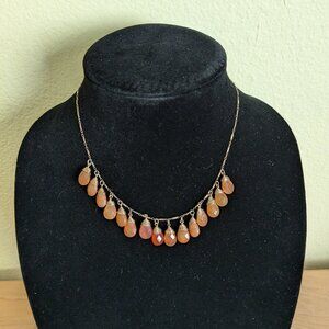 Kalan Peach Faceted Stone Dangle Necklace Wire Wrap Bar Link Chain Delicate Boho